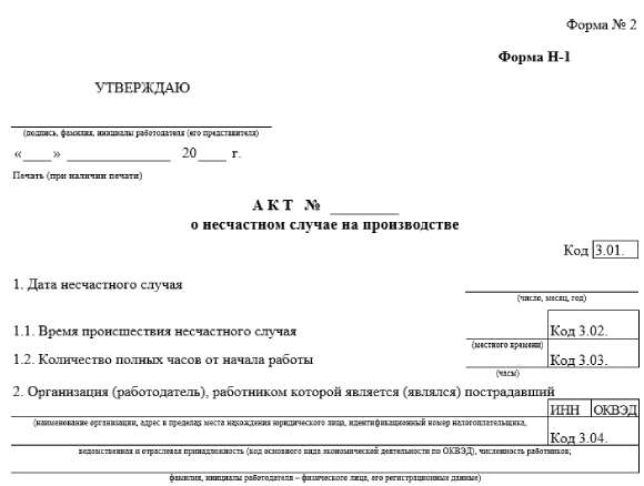 Акт н1 пример заполнения. Форма h-1 о несчастном случае. акт о несчастном случае на производстве форма н-1 пример.